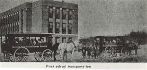 Horses pull students to schools in carriages 